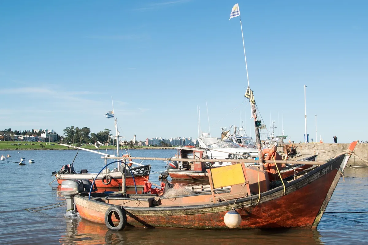 Port de pêche et rue principale d'une petite ville côtière